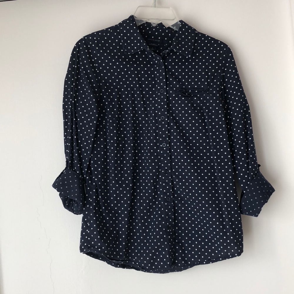Polka Dot Navy Collared Shirt